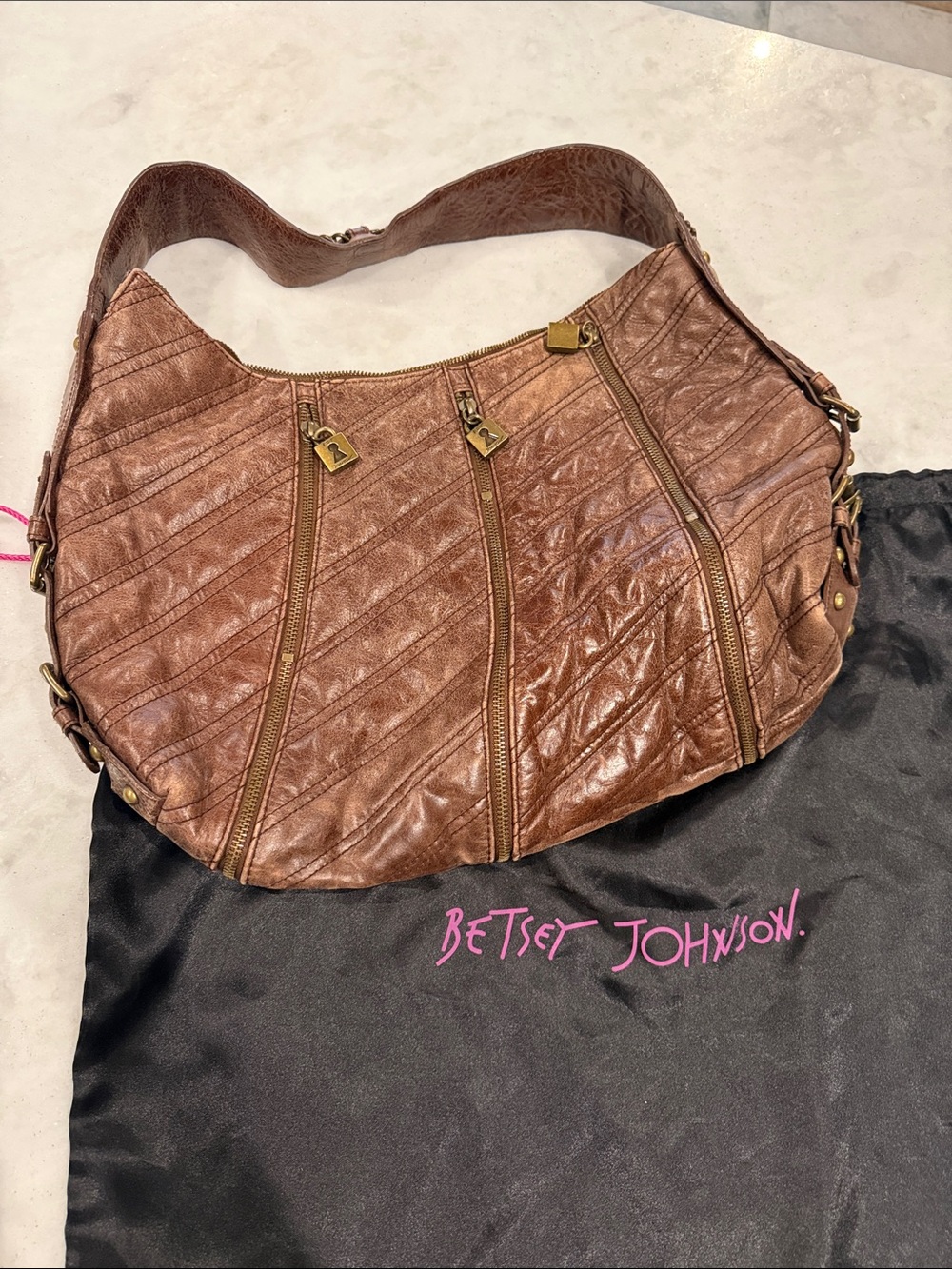 Betsey Johnson Brown Quilted Leather Shoulder Bag